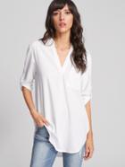 Shein Rolled Sleeve Curved Hem Blouse