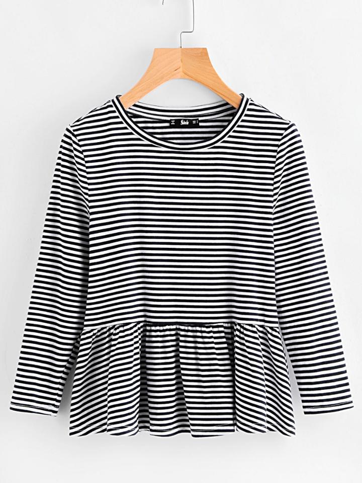 Shein Ruffle Trim Striped Tee