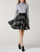 Shein Grey Black Plaid Flare Skirt