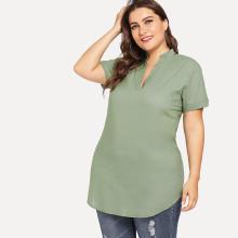 Shein Plus V Cut Neck Curved Hem Blouse