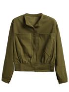 Shein Army Green Stand Collar Pockets Jacket