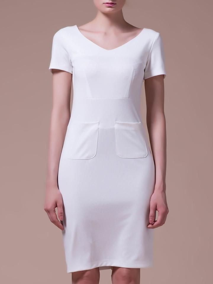 Shein White V Neck Pockets Sheath Dress