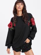 Shein 3d Rose Applique Solid Pullover