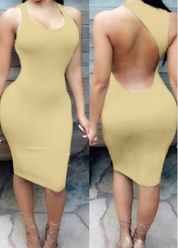 Rosewe Khaki Open Back Knee Length Sheath Dress