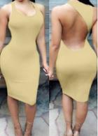 Rosewe Khaki Open Back Knee Length Sheath Dress