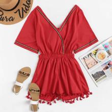 Shein Fringe Hem Knot Back Romper