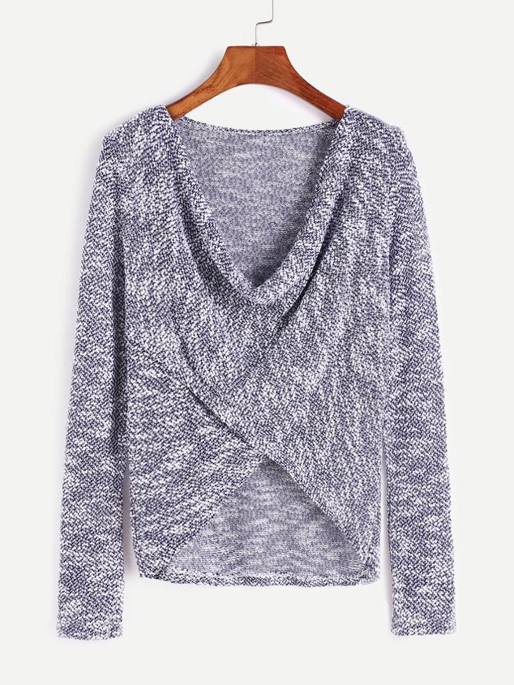 Shein Draped Neck High Low Slub Knit T-shirt
