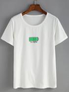 Shein Battery Print White T-shirt