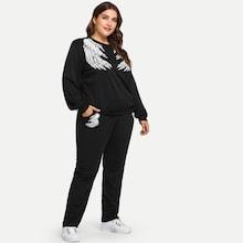 Shein Plus Wings Print Sweatshirt With Sweatpants