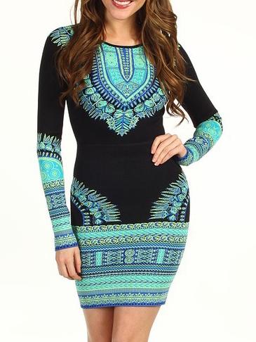 Shein Long Sleeve Graphic Print Tight Dress