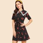 Shein Lace Collar Cherry And Dot Print Dress
