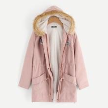 Shein Faux Fur Contrast Pocket Letter Coat