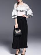 Shein White Bell Sleeve Sheer Lace Top With Pants