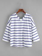 Shein Drop Shoulder V Neckline Striped Tee