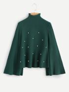 Shein High Neck Pearl Beaded Sweater