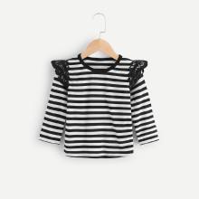 Shein Girls Contrast Lace Striped Tee