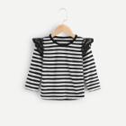 Shein Girls Contrast Lace Striped Tee