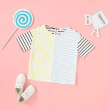 Shein Girls Two Tone Striped Keyhole Back Tee