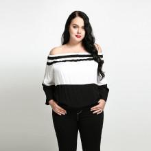 Shein Plus Color Block Off Shoulder Blouse