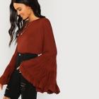 Shein Tiered Bell Sleeve Solid Blouse