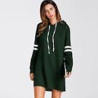 Shein Drawstring Hoodie Striped Sleeve Sweatshirt Dress