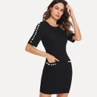 Shein Pocket Patched Pearl Beading Dress