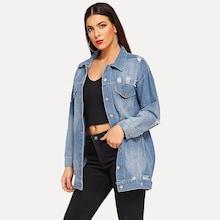 Shein Bleach Wash Ripped Detail Denim Jacket
