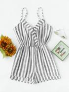 Shein Striped Fold Over Bow Tie V Back Cami Romper