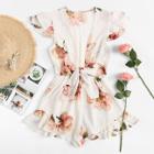 Shein Frill Trim Bow Tie Front Floral Romper