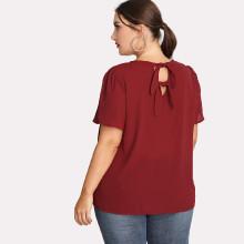 Shein Plus Pleated Neck Knot Back Top