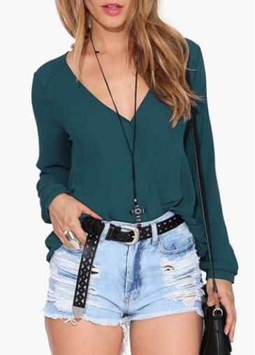 Rosewe V Neck Long Sleeve Chiffon Blouse