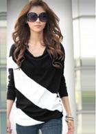 Rosewe Vogue Color Block Round Neck Long Sleeve T Shirt