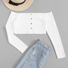 Shein Off The Shoulder Button Decoration Tee