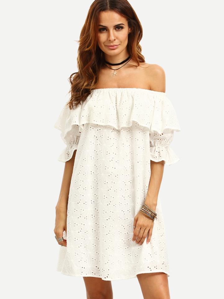 Shein White Ruffle Off The Shoulder Shift Dress