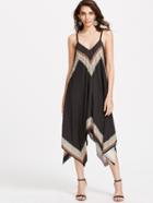 Shein Black Vintage Print Asymmetric Chiffon Slip Dress
