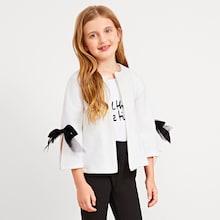 Shein Girls Mesh Bow Sleeve Open Front Jacket