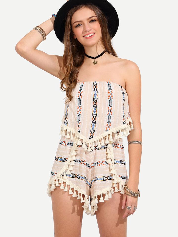 Shein Multicolor Bandeau Print Fringe Jumpsuit
