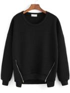 Shein Black Round Neck Zipper Loose Sweatshirt