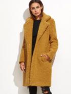 Shein Mustard Notch Collar Hidden Button Fleece Coat