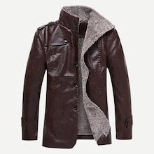 Shein Men Solid Velvet Lined Pu Jacket