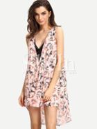 Shein Multicolor Floral Print Drapped Dip Hem Dress