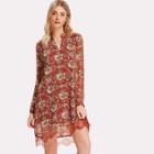 Shein Lace Hem Cutout Back Botanical Tunic Dress