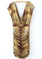 Rosewe New Arrival V Neck Open Back Leopard Dress