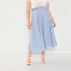 Shein Plus Box Pleated Pinstriped Skirt With Belt