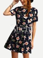 Shein Short Sleeve Flower Print A-line Dress