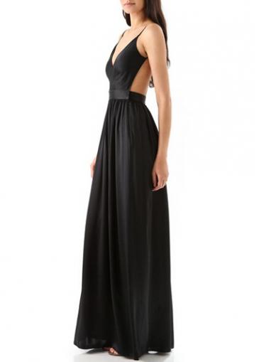 Rosewe Black Spaghetti Strap Backless Ankle Length Dress