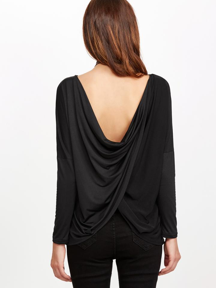 Shein Black Drop Shoulder Twisted Back T-shirt
