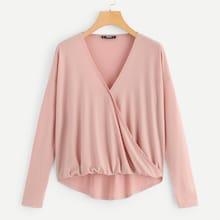 Shein Wrap Solid V-neck Tee