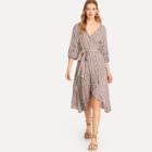 Shein Gathered Sleeve Bow Tie Waist Asymmetrical Dress
