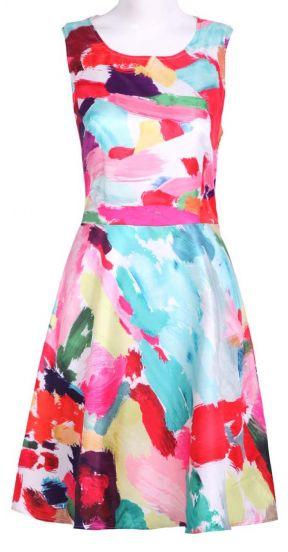 Shein Colorful Sleevelss Brushwork Print Skater Dress